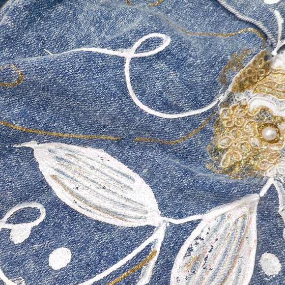 Unique VTG 80s Painted Bejeweled Blue Denim Jacket M L Lace Tuesdays Gift - Picture 6 of 15